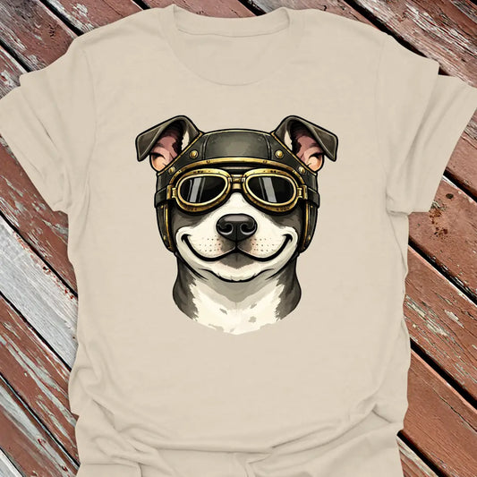 Pitbull Road Dog graphic tee with vintage goggles design